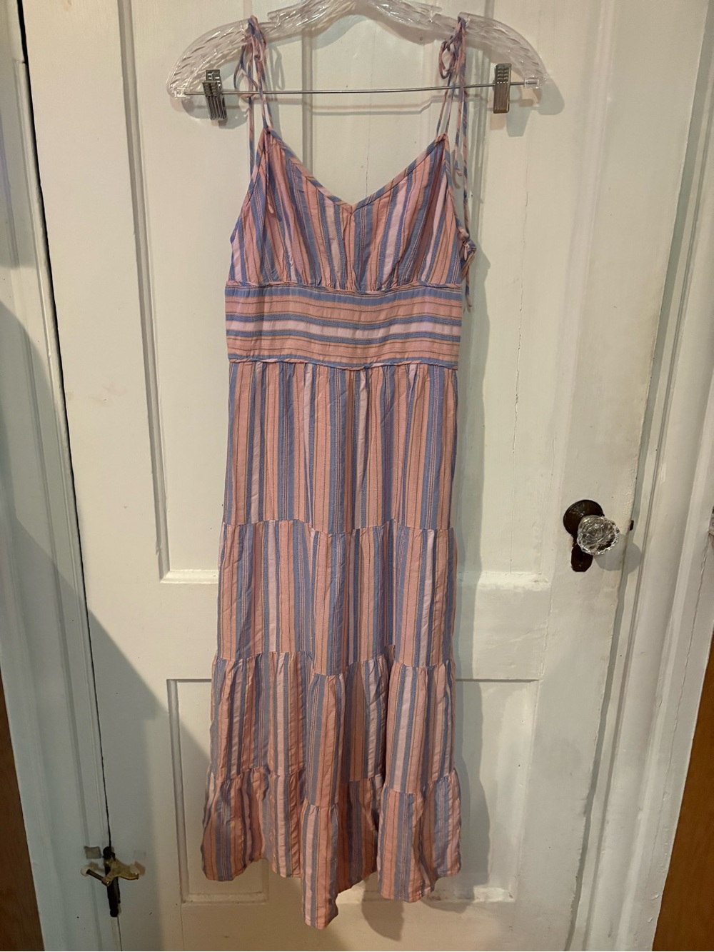 PAIGE Pink and Blue Striped Tie-Shoulder Maxi Dress